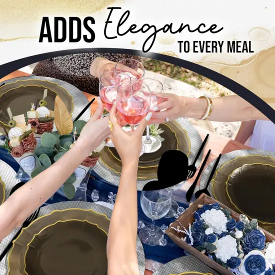 Trendables Plastic Plates for Party Fancy Plastic Dinner Plates For Guest 7.5 inch Dessert Plates & 10 Inch Thin Delicate Disposable Dinnerware Charger Plate Set {6}