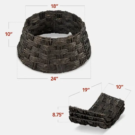 Best Choice Products 24in Basket Woven Hyacinth Christmas Tree Collar, Skirt Accessory w/ Cord Cut-Out Espresso {2}