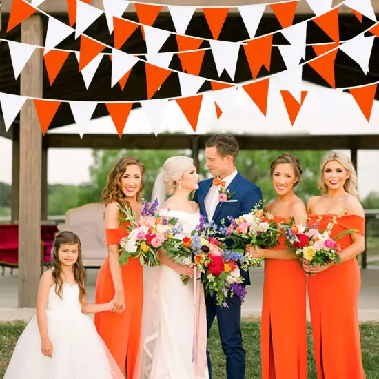 32Ft Orange White Triangle Flag Fabric Banner Pennant Garland Bunting Streamers {5}