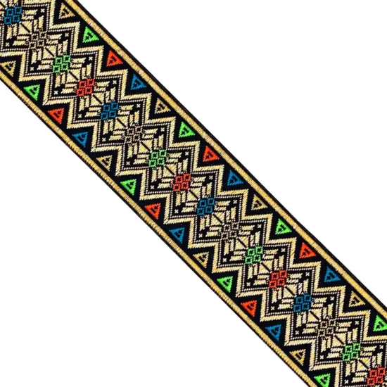 Designer&rsquo;s Shop JL 131 Metallic Jacquard Trim &ndash; 2&rdquo; x 7 Yards, Native Bohemian Ribbon, Colorful Tribal Woven Braid {1}