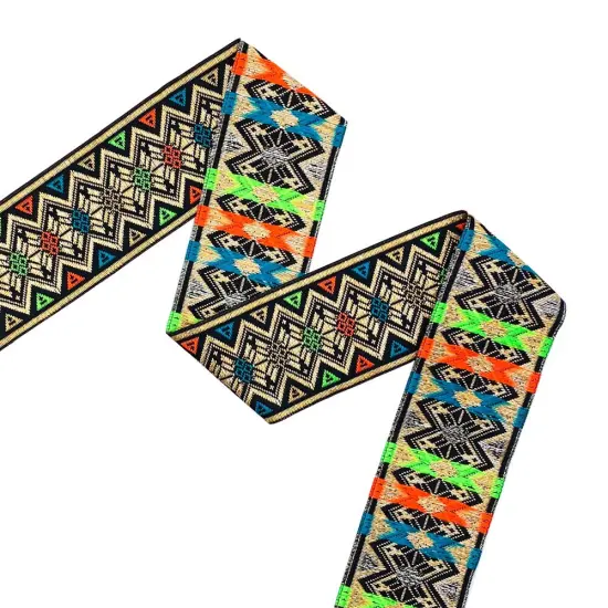 Designer&rsquo;s Shop JL 131 Metallic Jacquard Trim &ndash; 2&rdquo; x 7 Yards, Native Bohemian Ribbon, Colorful Tribal Woven Braid {2}