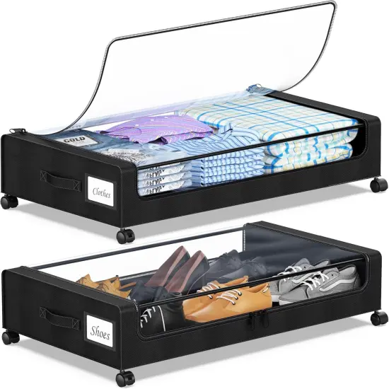 2-Pack Under the Bed Storage Containers with Clear Lids & Label,Under Bed Storage with Wheels {1}
