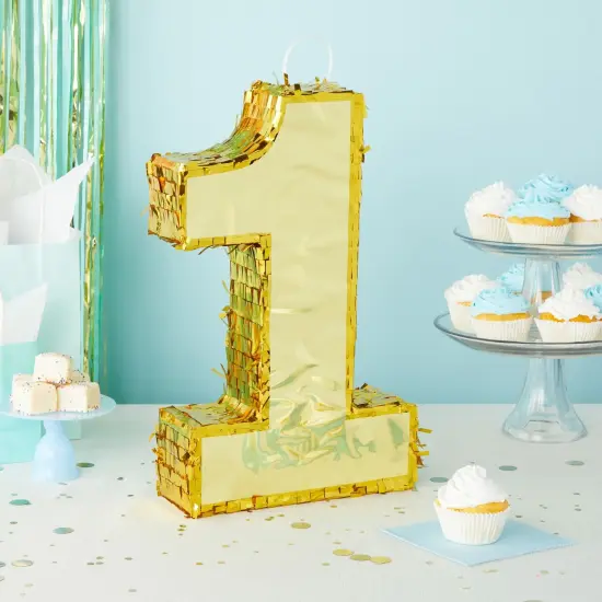 Juvale Gold Foil Number 1 Pinata for Kids Ages 3–14 Birthday Party Decorations, Centerpieces, Anniversary Celebrations, Small (16 x 3 x 10 In) {2}
