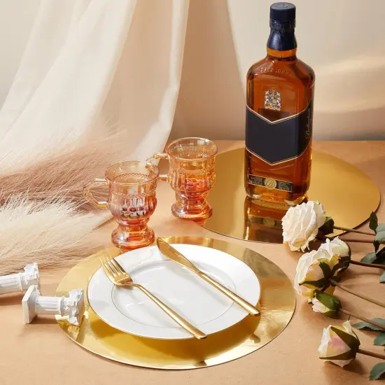Round Paper Placemats Decorative Disposable Place Mats Table Mats for Dining Wedding Table Decoration Home Banquet New Years Festive Party Birthday Holiday (Gold, 100) {3}