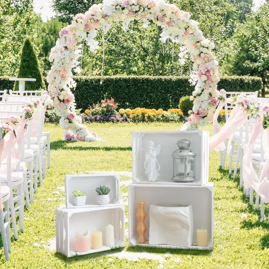 Set of 4 Large Wooden Crates Decorative, Whitewashed Nesting Wooden Crates for Display Rustic, Farmhouse Wooden Storage Container Boxes Made from 100% Wood {5}