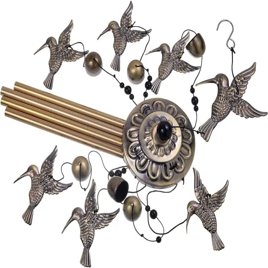 Large Hummingbird Wind Chimes Outdoor Indoor Decor -With 4 Tubes 6 Bells 7 Hummingbirds, Mobile Wind Catcher, Hummingbird Wind Bell for Home, Xmas Mom Gifts, Festival, Balcony, Tree, Garden Decoration {4}
