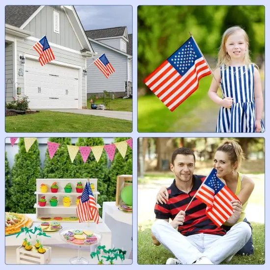 12 Pack US American Stick Flags Small 12x18 Inch USA Hand Held Flags with 24 Inch Wooden Pole for Yard,July 4th,Veteran Party,Memorial Day, Independence Day Decoration {4}