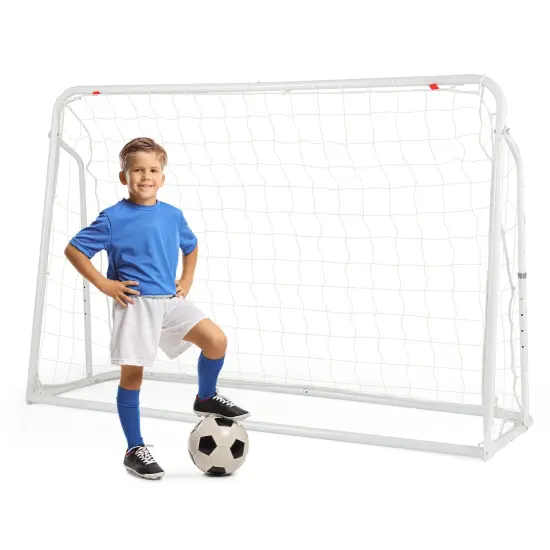 2-in-1 Kids Soccer Goal Set with Adjustable Height and Metal Pipes Ideal for Outdoor Use White {3}