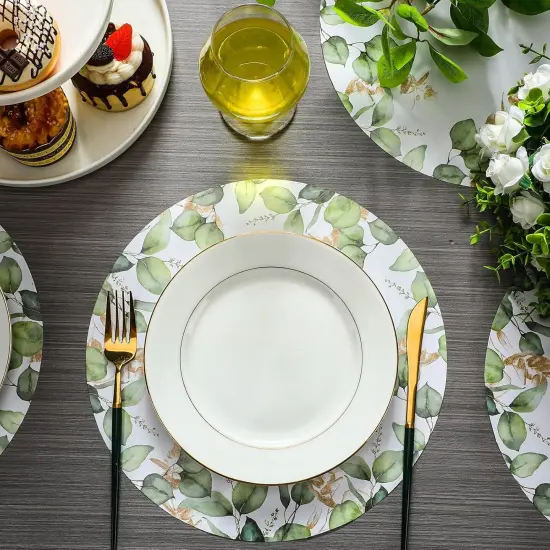 100 Pack Round Eucalyptus Leaves Paper Placemats 12 Inch Sage Green Disposable Table Mats Paper Place Mats Dinnerware for Dining Table Kitchen Rustic Wedding Baby Shower Birthday Party Supplies {3}