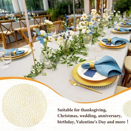 48 Packs Gold Round Placemats 15 Inch Hollow Out Pressed Vinyl Place Mats Bulk, Non Slip Washable PVC Chargers Place Mat for Christmas Dining Wedding Holiday Party Home Kitchen Dinner Table {5}