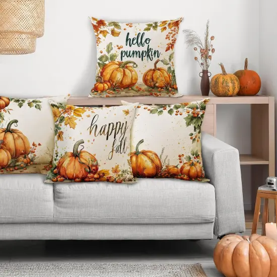 Set of 4 Fall Pumpkin Pillow Covers 18x18 {2}