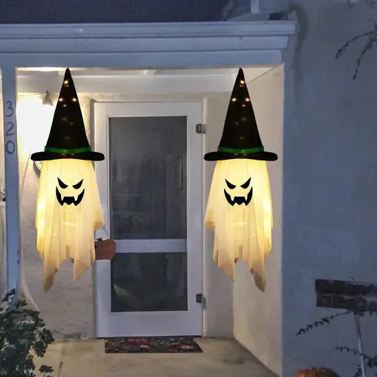 Halloween Decorations Outdoor Hanging Lighted Decor Glowing Ghost Witch Hat {5}