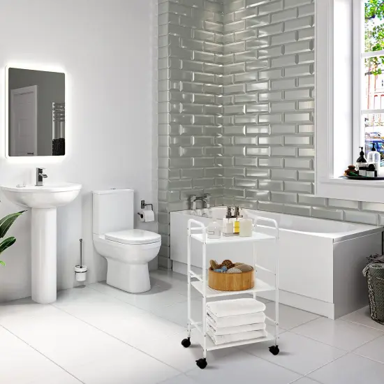 3-Tier Rolling Utility Cart &ndash; Metal Storage Organizer with Wheels White {5}