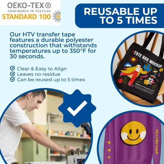 Politape POLI-TACK Craft Transfer Tape for Heat Vinyl - Iron on Clear Transfer Tape for Printable and Patterned Htv, Indoor & Outdoor Adhesive Vinyl - Reusable Up to 5 Times, Medium Tack (15" x 30 Yds) (38 Cms X 27 Mts) 854 {3}