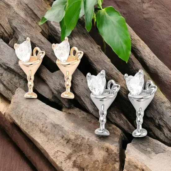 14x10x7mm 18k Brass Rhinestone Cocktail Charms - Choose Gold or Platinum Gold (B320) {2}