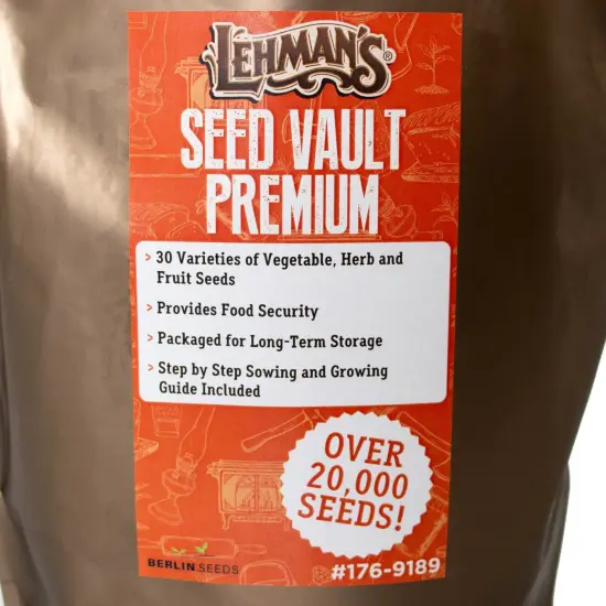 Lehman's Heirloom Garden Seed Vault Kit, Premium with 30 Varieties of Vegetable Herb and Fruit Seeds and Sowing Growing Guide, 20K+ Seeds {4}