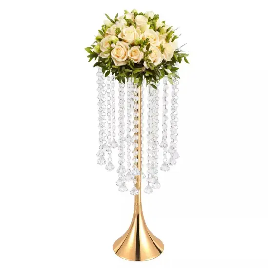 10pcs Crystal Flower Vases Golden Flower Stand Wedding Table Centerpieces Decor {1}