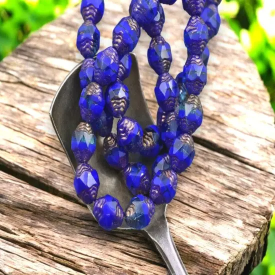 *15* 6x8mm Bronze Washed Blended Aqua Sapphire Oval Cathedral Beads {3}