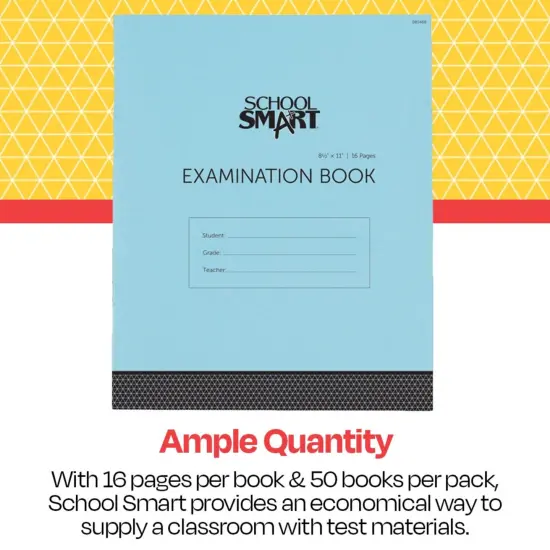 School Smart Examination Blue Book with 16 Pages, 8-1/2 x 11 Inches, Pack of 50 Books {5}