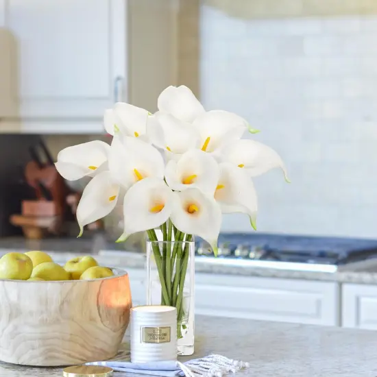 Fake Flowers in Vase 12&ldquo; Artificial Calla Lily Pure-White Flowers Arrangement with Vase and Faux Water for Home Decor Dining Table {5}