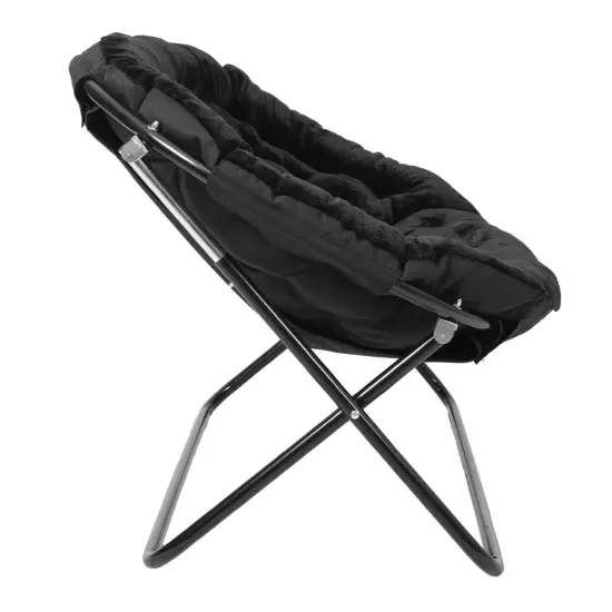 Emma and Oliver Janey Folding Double Saucer Chair with Steel Frame for Dorm, Living Room, or Bedroom BlackFabric/Black {6}