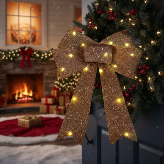 3 Pieces Pre Lit Xmas Bows Battery Operated Holiday Home Decor {1}