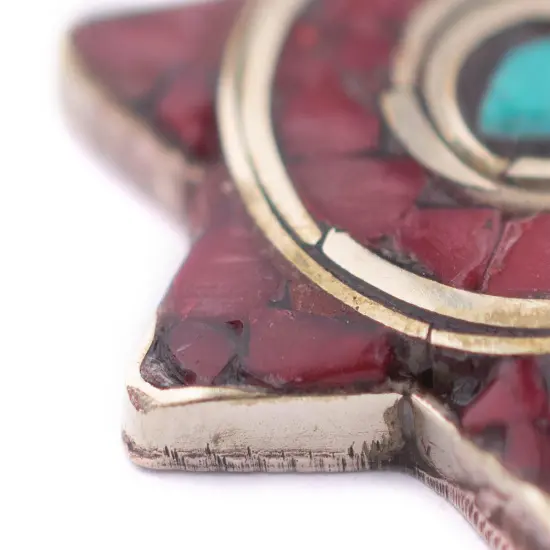 The Bead Chest Red & Blue Nepal Star of David Pendant Multicolor Brass Large Hole {3}