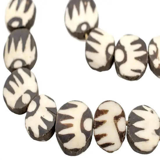 The Bead Chest Batik Bone Beads - Full Strand of Fair Trade African Beads (Circular, Peacock Design) {1}