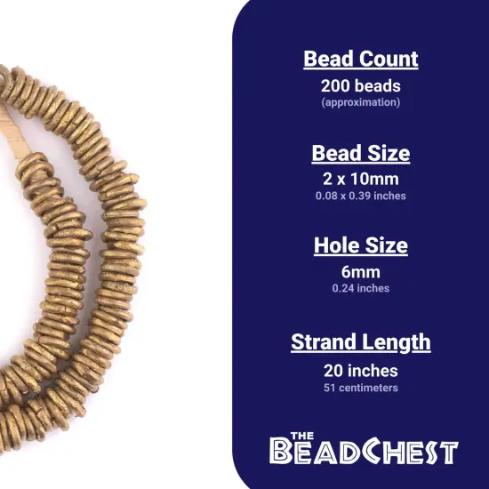 The Bead Chest Ghana Brass Donut Beads 10mm African Ring Large Hole 20 Inch Strand Handmade {4}
