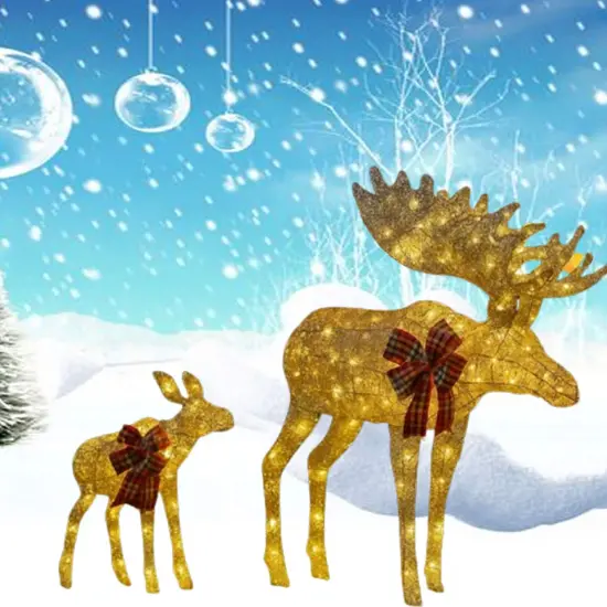 42 Inches and 22 Inches Champagne Cotton Thread Reindeer Set of Two Deer {5}