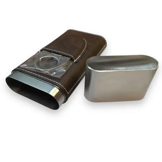 Cigar Case with Cutter - Chicken - Leather Black/Silver {5}