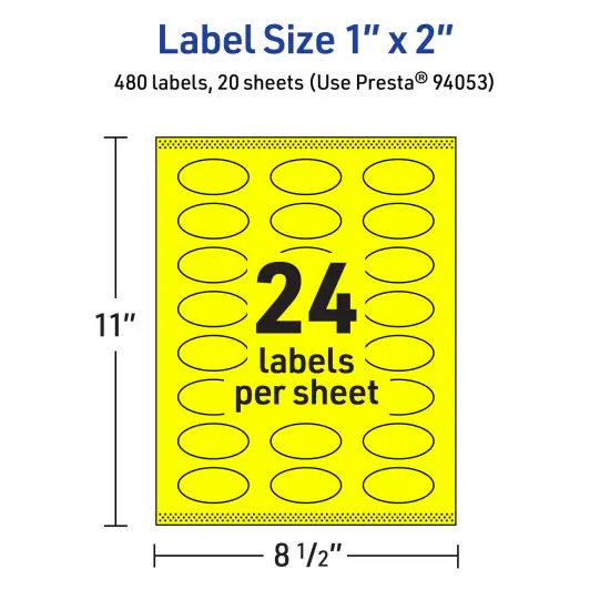 Avery Neon Yellow Paper Labels, 1" x 2" Oval {5}