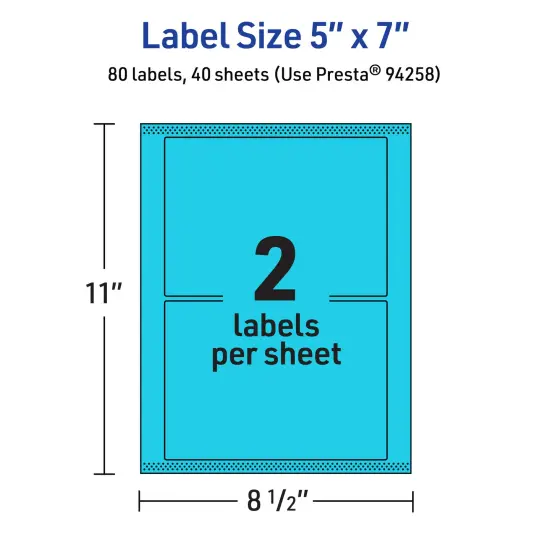 Avery Bright Blue Paper Labels, 5" x 7" Rectangle {5}