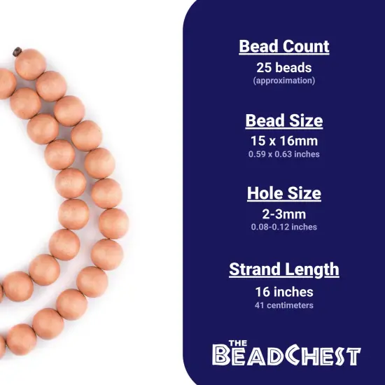 The Bead Chest Natural 16mm Wooden Beads in Orange for Jewelry Making &ndash; Round Loose Wood Spacer Beads I Approximately 25 Beads {4}