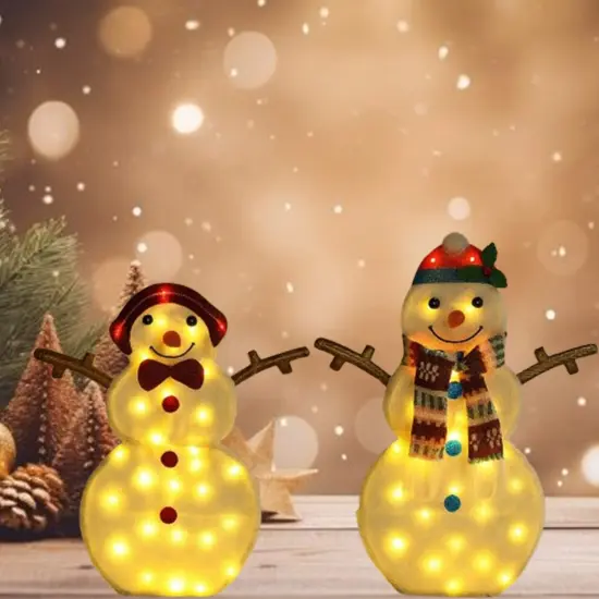 24 Inches and 28 Inches Set of Two LED Christmas Snowmen Winter Display {5}