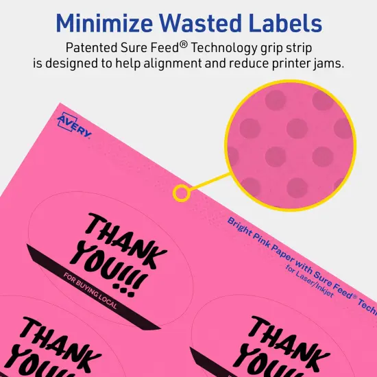 Avery Bright Pink Paper Labels, 2" x 3-1/3" Oval {4}