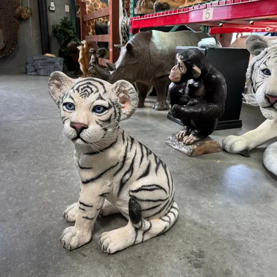 Sitting Siberian Tiger Cub Life Size Statue {4}