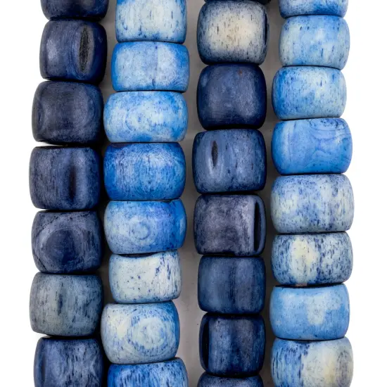 The Bead Chest Blue Cylindrical Bone Beads 18mm Nepal Cylinder 26 Inch Strand {5}