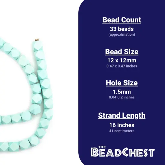 The Bead Chest Mint Green Cornerless Cube Wood Beads: 12mm Diamond Cut Natural Organic Beads for Jewelry Making {4}