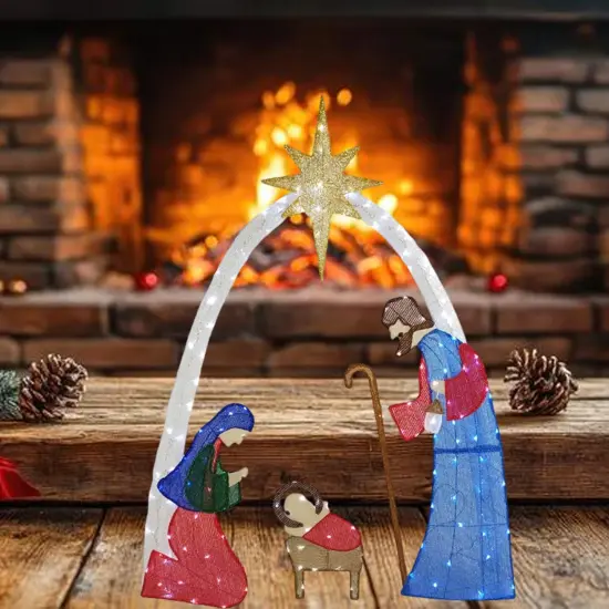 Stunning 54-Inch H Nativity Scene with 115 Cool White LED Christmas Lights {5}
