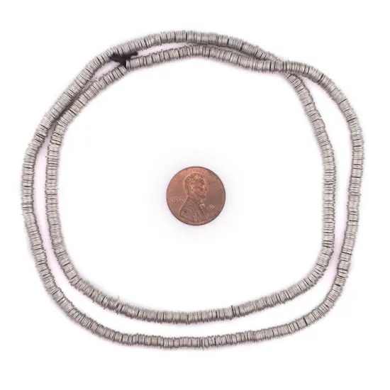 The Bead Chest Antique Silver Flat Disk Heishi Beads (4mm), 24" Strand, Handmade for Jewelry Making & Crafts | Approximately 1200 Beads {2}