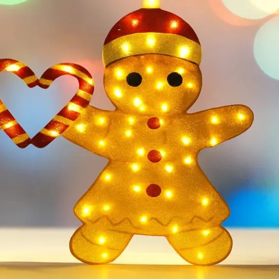 Delightful Light Up Gingerbread Man Couple with Heart-Shaped Candy Cane 32"H {3}