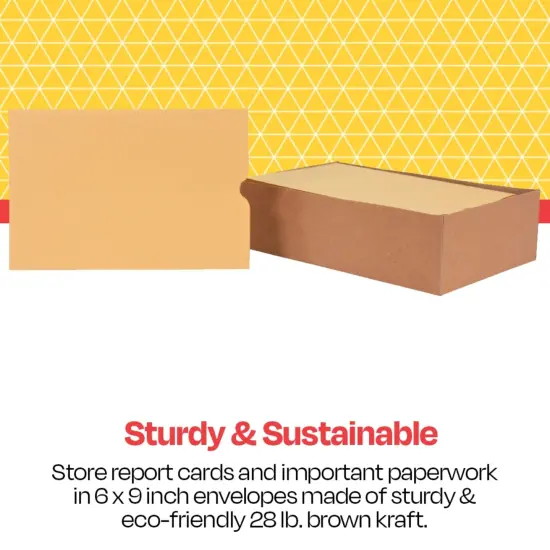 School Smart Report Card Envelope, 28 lb, 6 x 9 Inches, Kraft, Pack of 100 {3}