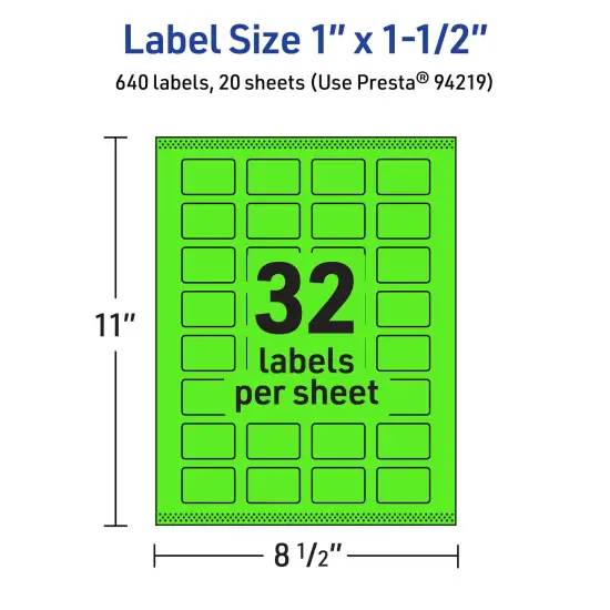 Avery Neon Green Paper Labels, 1" x 1.5" Rectangle {5}