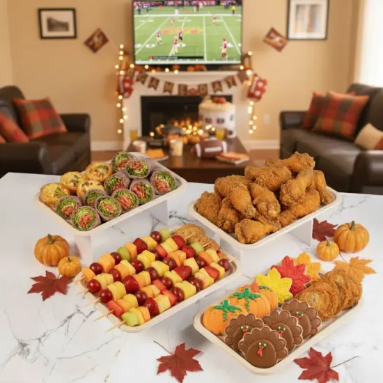 Greener Settings 50 Pack Compostable Disposable Trays, 14-Inch Heavy-Duty Biodegradable Sugarcane Plates, Eco-Friendly, Microwave-Safe, Grease-Resistant, Perfect for Parties, Catering, and BBQs {4}