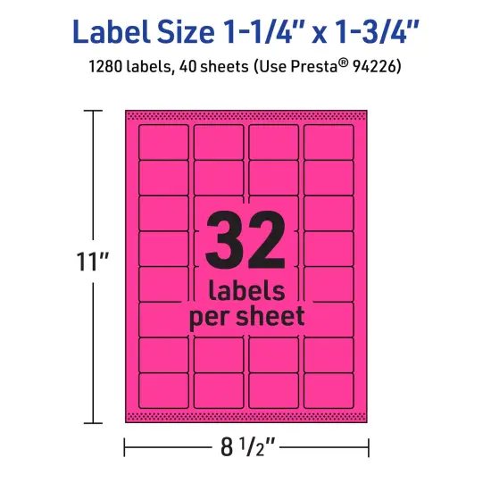 Avery Neon Magenta Paper Labels, 1.25" x 1.75" Rectangle {5}