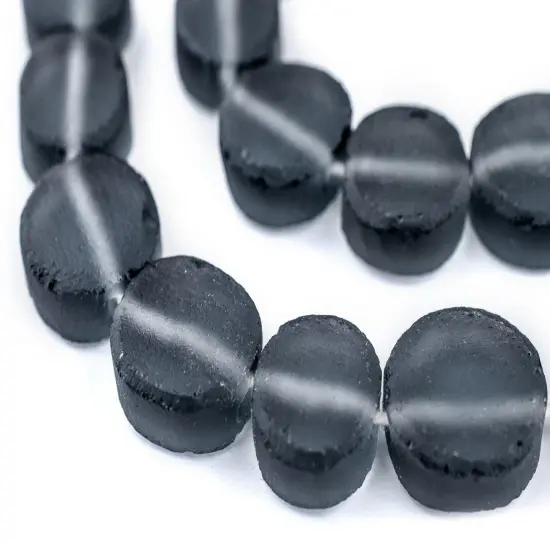 The Bead Chest Charcoal Grey Flat Circular Java Recycled Glass Beads (15mm) - Full Strand of Faceted Bottle Glass Beads | Approximately 26 Beads {1}