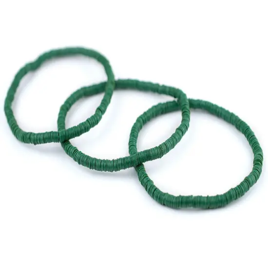 The Bead Chest Boho Stretch Bracelet, Green - Stackable African Vinyl Heishi, Unisex for Men & Women {3}