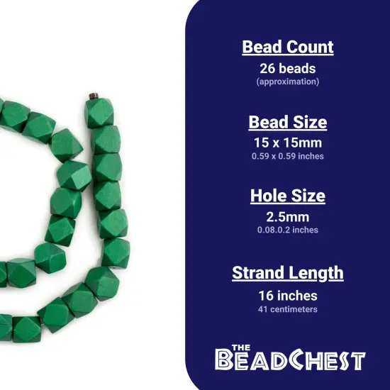The Bead Chest Green Cornerless Cube Wood Beads: 15mm Diamond Cut Natural Organic Beads for Jewelry Making {4}