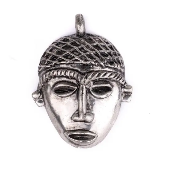 The Bead Chest African Silver Mask Pendant (75x55mm): Genuine West African Mask Design for DIY Jewelry & Necklaces {1}